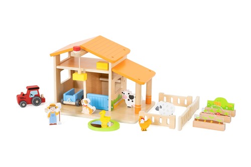 ערכת משחק בית חווה מעץ – כולל טרקטור, חיות ו-21 חלקים (ויגה)