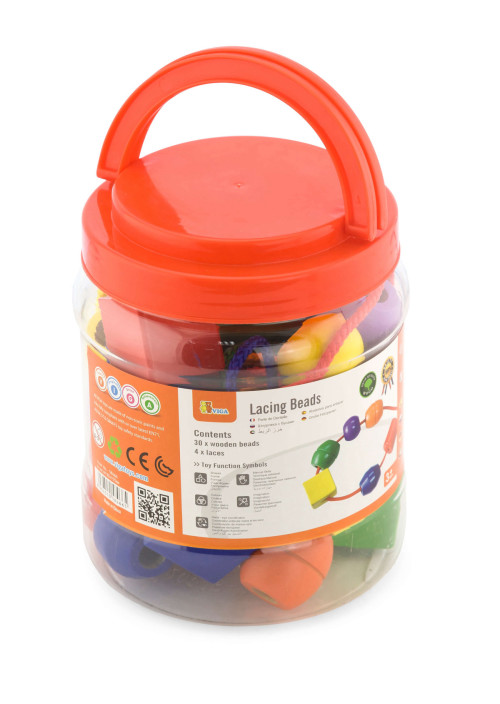 ערכת חרוזים גדולים בצנצנת להשחלה מעץ - 30 יח' (ויגה)